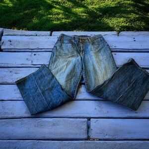 Seven7 medium wash blue bootcut denim jeans. Size 16
